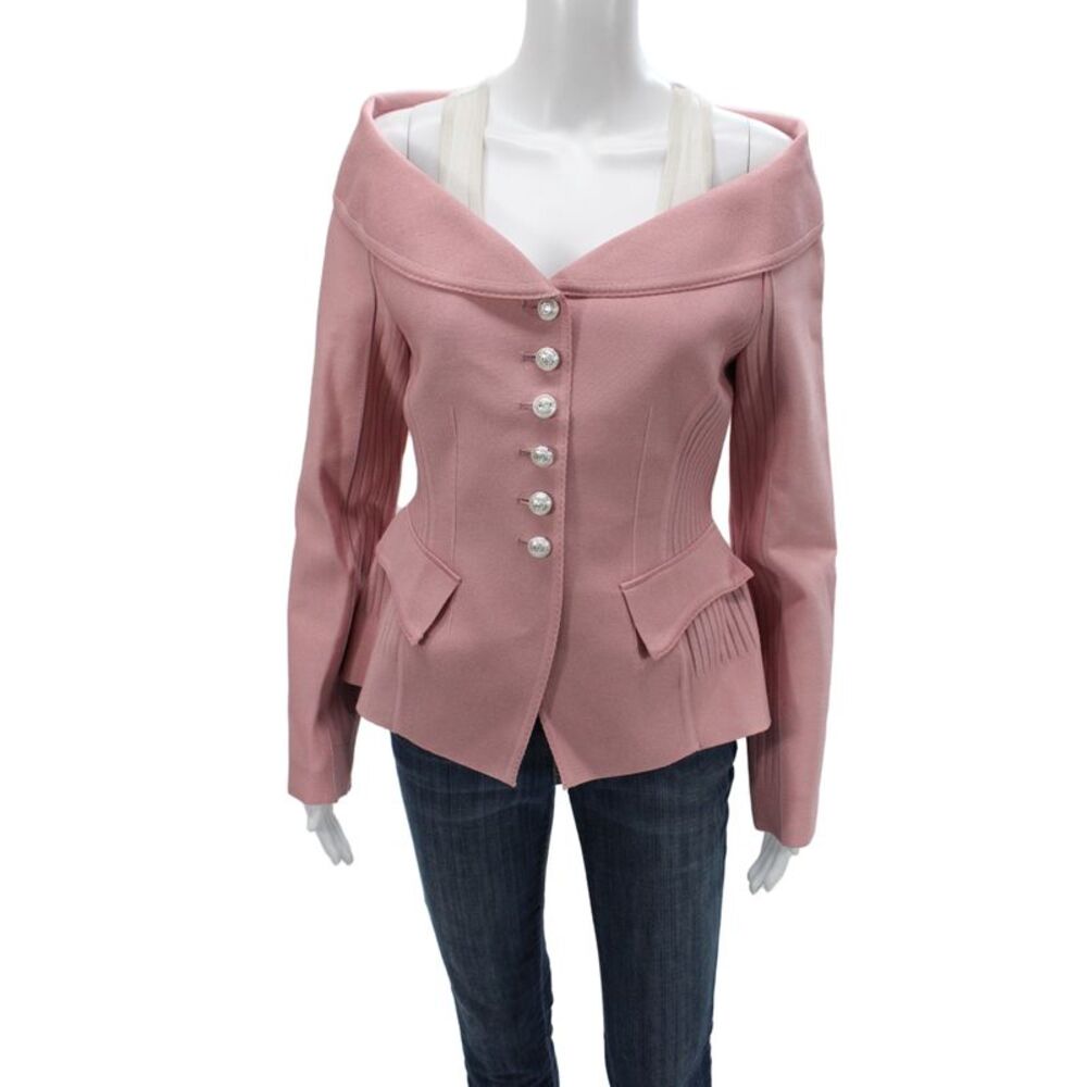RVN Women Off-Shoulder Pink Jacket Viscose Long Sleeve Size M